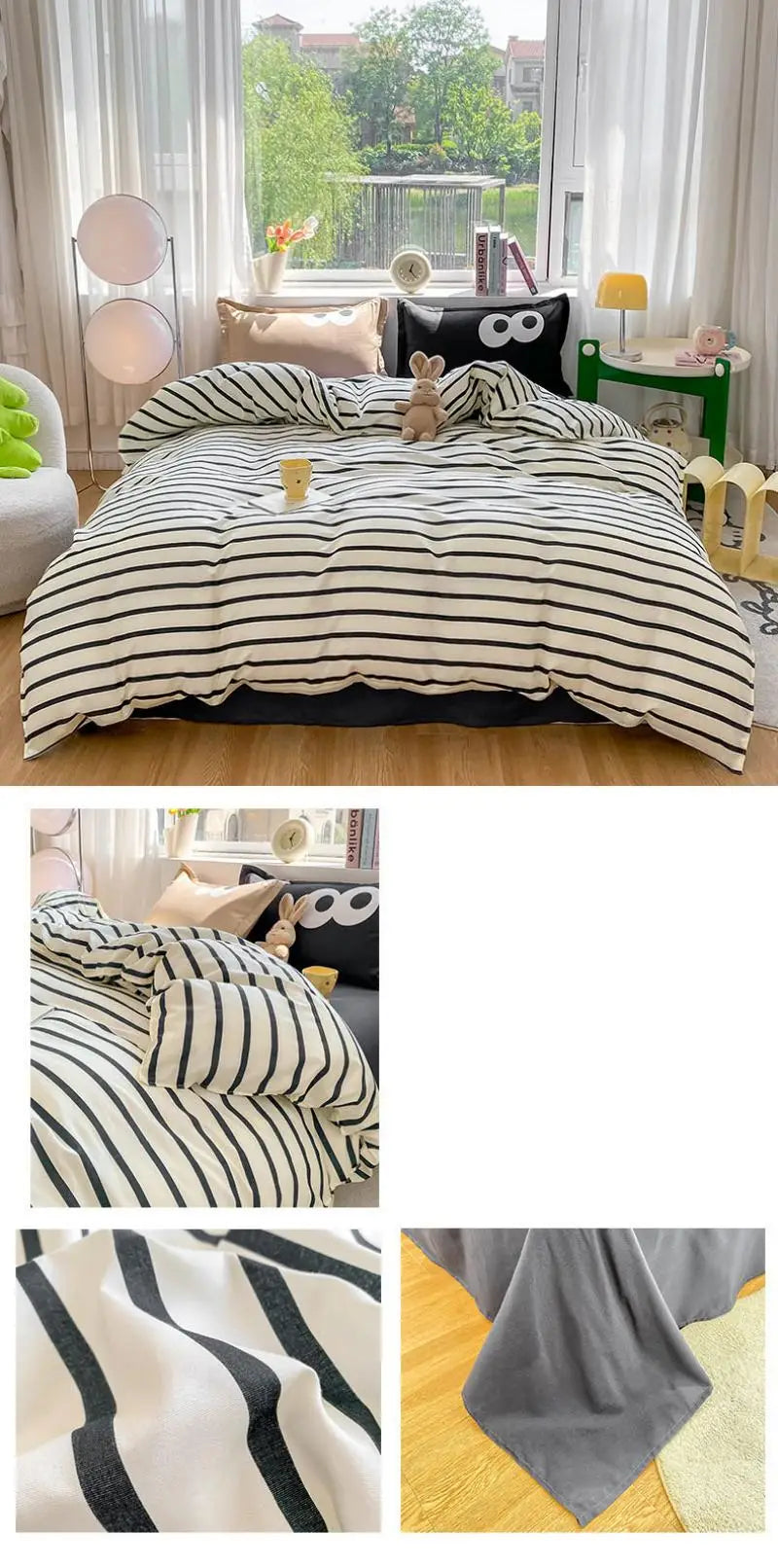 New Cartoon Striped Printed Bedding Sets Aloe Cotton Skin Friendly Breathable Comforter Cover Set Twin Double Size Bed Linens