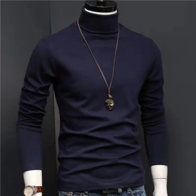 T-shirt Long Sleeve Tee Shirts High Collar Men's Cotton Tees New Men‘s Fashion T Shirt Tees Slim Tops Male Stretch