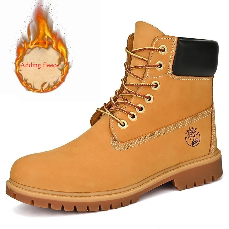 Boots Men High Top Boots Men's Leather Shoes Winter Fashion Plush Warm Shoes Outdoor Sneakers Lace Up Non-Slip Ankle Boots Male