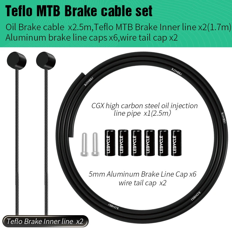LEBYCLE MTB Road Bicycle Brake Line 1.7m Derailleur Shift Inner Wire 1.55/2.1m Brake Hose 2.5m Teflon Coated Bike Cable