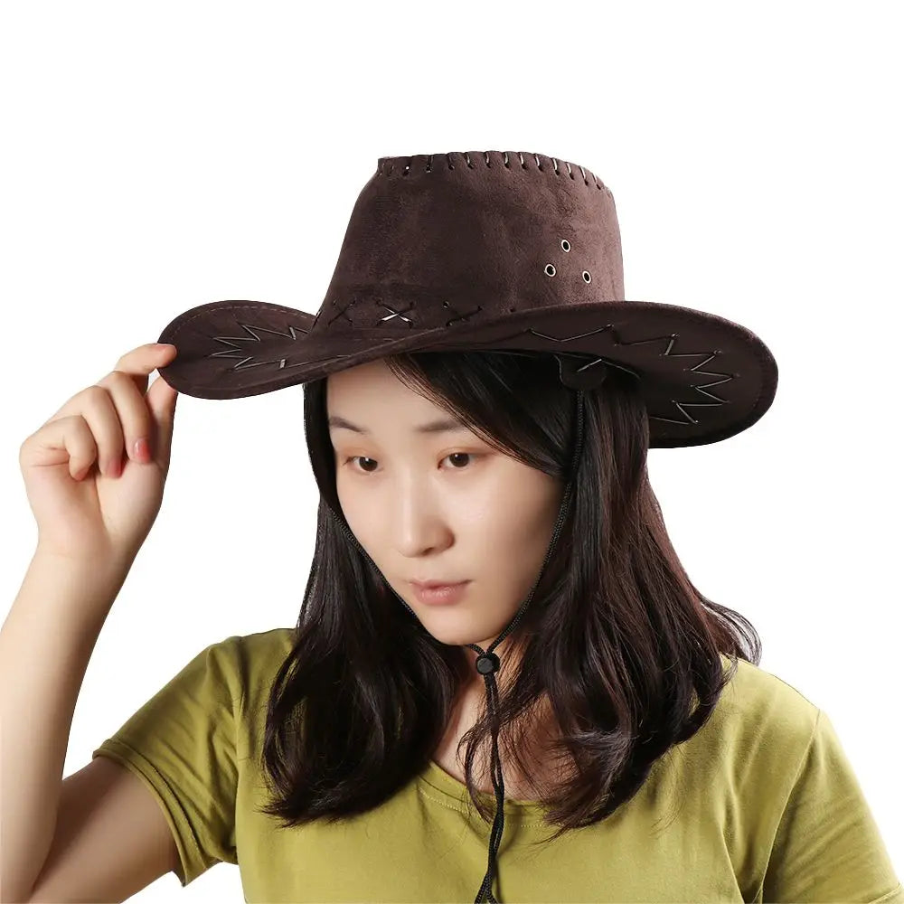 Women Men Cowboy Hat Western Suede Cowgirl Hats Fashion West Fancy Dress Party Headwear Unisex Cap