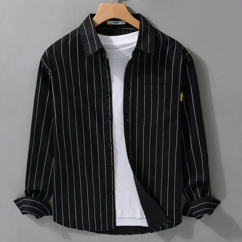 Striped Men Long Sleeve Spring Autumn Fashion Casual Versatile Shirt