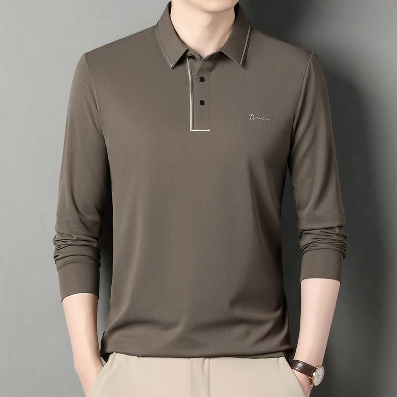 Men's Long Sleeve T-Shirt, Loose Fit Casual Printed Polo Shirts, Shrink Resistant Cotton Crewneck T-Shirt for Men