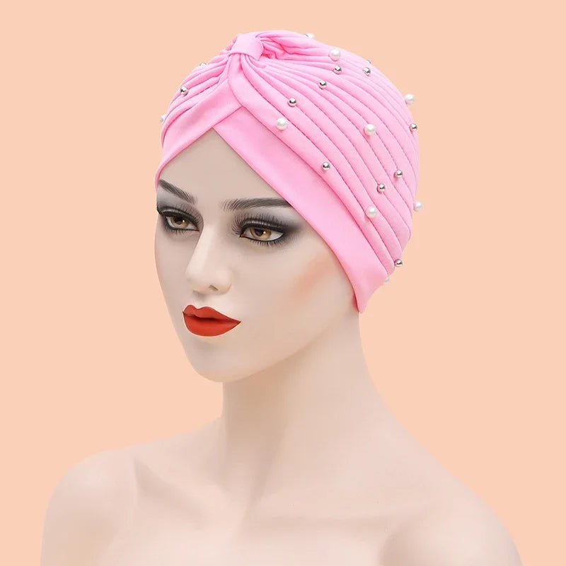 India Hat Hijabs Cap African Headwrap Ladies Head Wraps Women Beaded Turban Bonnet Soild Color Cotton Turban Hat Inner Hijab Cap