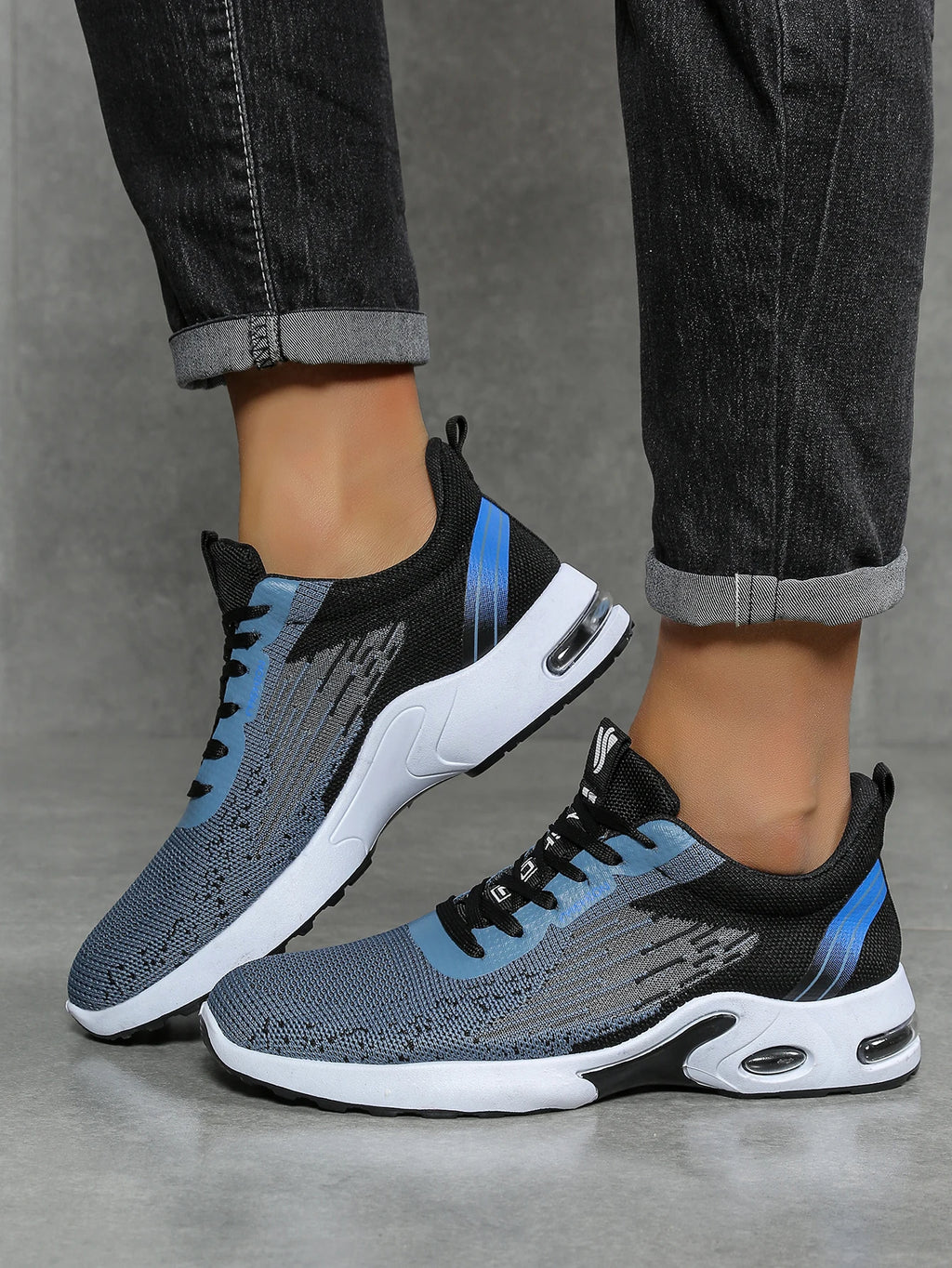 Men's shoes, men's casual shoes, breathable mesh, air-cushioned, soft-soled, color-blocked fashionable sports shoes