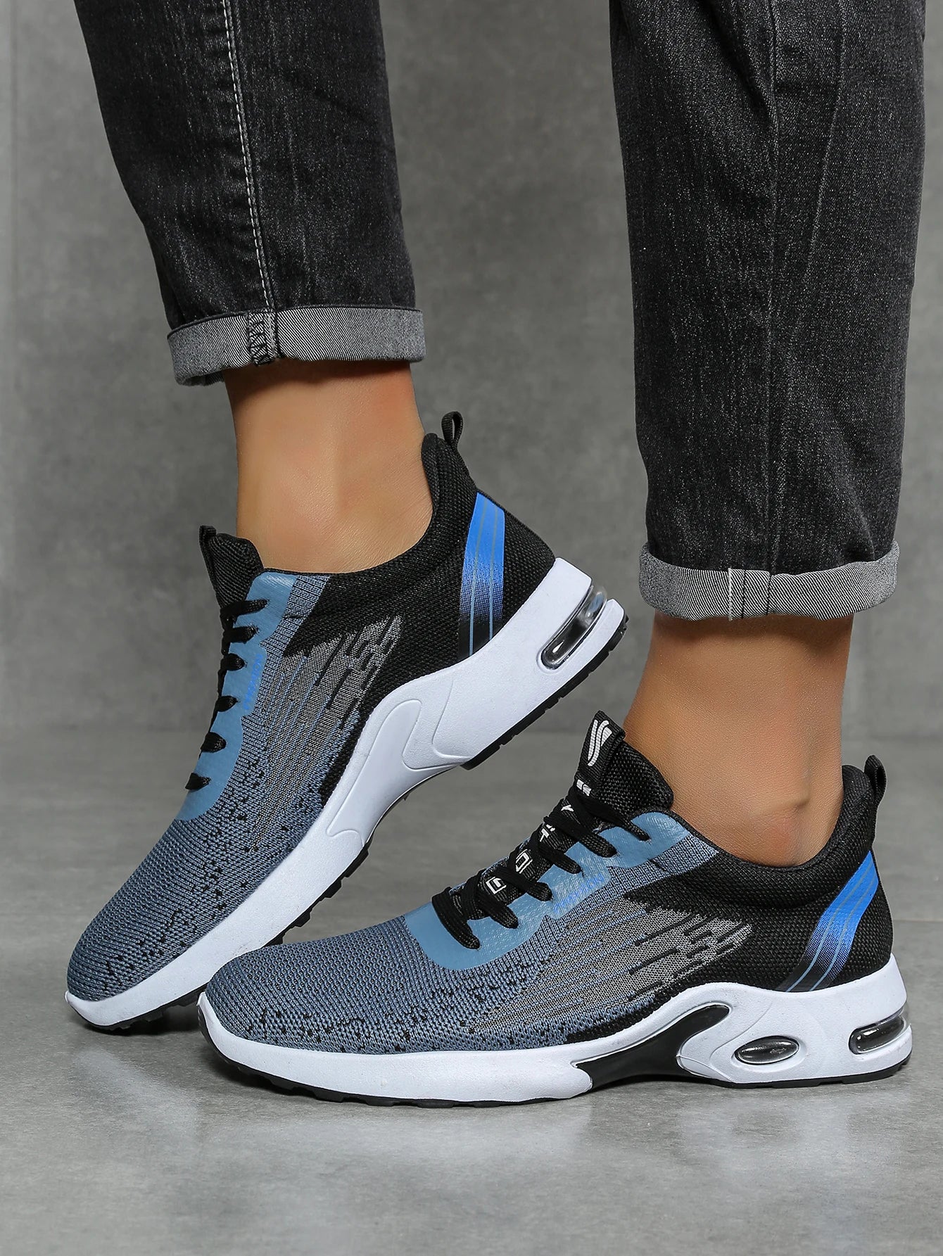 Men's shoes, men's casual shoes, breathable mesh, air-cushioned, soft-soled, color-blocked fashionable sports shoes