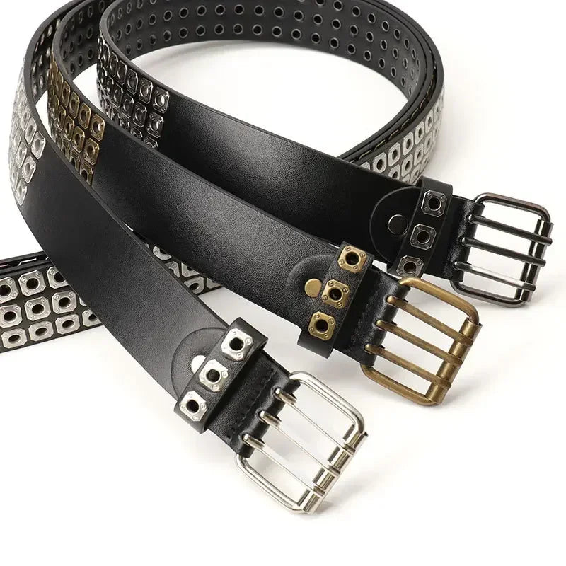 Women Belt Fashion Square Beads, Willow Nails, Three Exhaust Eyes, Punk Street Cool, Personalized Men's and Women's Belts