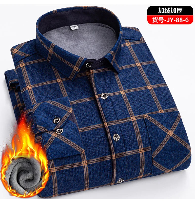 Men's long-sleeved shirt with double-sided fleece thickened warmth, 7XL, 8XL, winter casual and trendy, versatile for the street