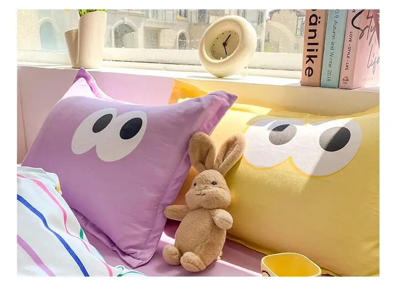 New Cartoon Striped Printed Bedding Sets Aloe Cotton Skin Friendly Breathable Comforter Cover Set Twin Double Size Bed Linens
