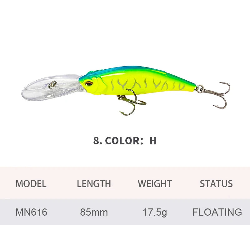 8.5cm 17.5g Fishing Lures Floating Minnow Wobbler Long Casting Deep Diving Artificial Hard Bait Swing Jerkbait Bass Trout MN616