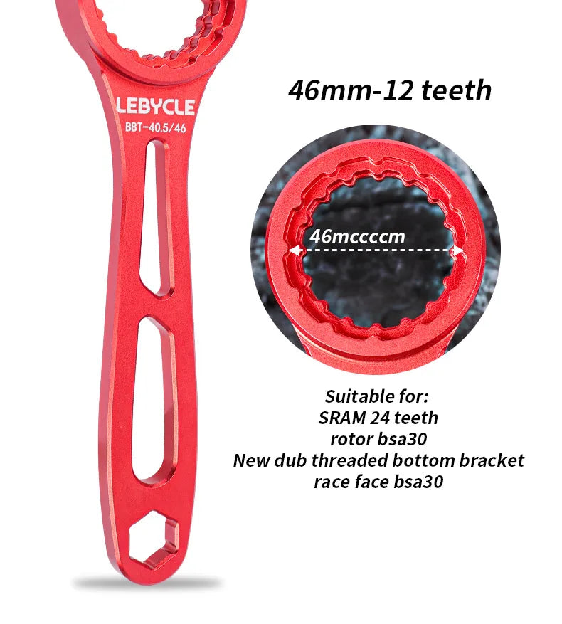 LEBYCLE 4-in-1 Aluminum BB Tool 39/40.5/44/46mm Multi-Function Bottom Bracket Wrench for Road/MTB Bicycle Maintenance Accessorie