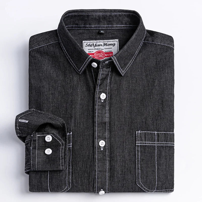Men's shirt Long sleeve Autumn and winter 100% cotton denim coat Business casual wear high quality fashion breathable