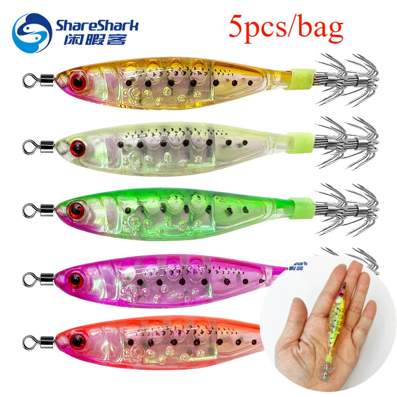 Glow-in-the-dark wood shrimp squid hook plastic hard bait blowpipe octopus hook lure fake bait squid bait