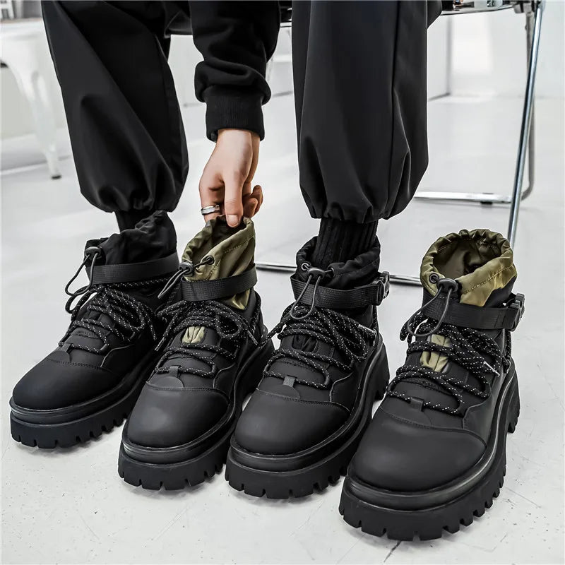 Fipatbu Men's Boots Fashion Designer High Top  Non Slip Height Increased Round Toe Winter Work Breathable Walking Botas Hombre