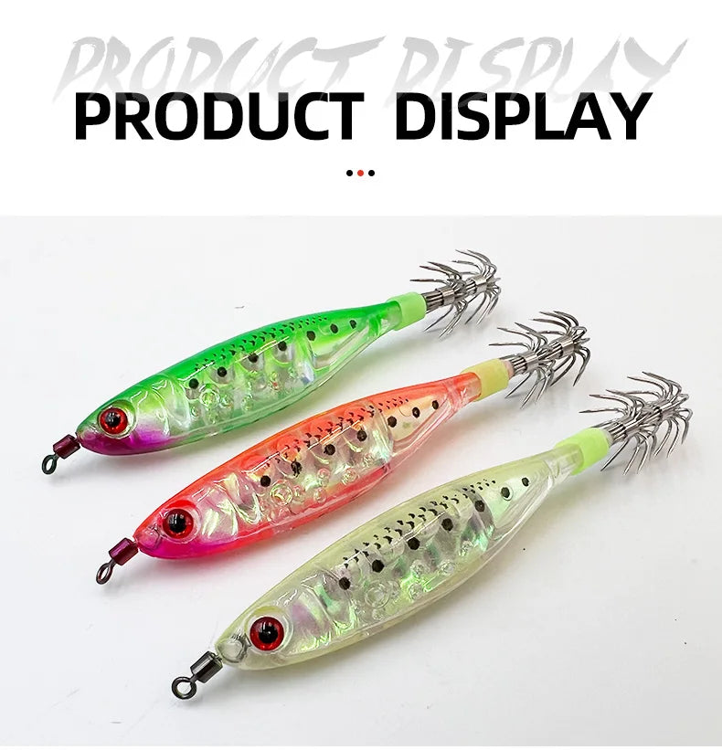 Glow-in-the-dark wood shrimp squid hook plastic hard bait blowpipe octopus hook lure fake bait squid bait