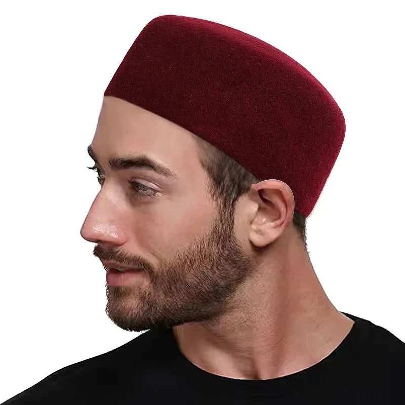 Muslim Hats for Men Red Black Berets Real Wool Elegant Headwear Islamic Hijabs Dancing Party Outdoor Prayer Caps African Hat