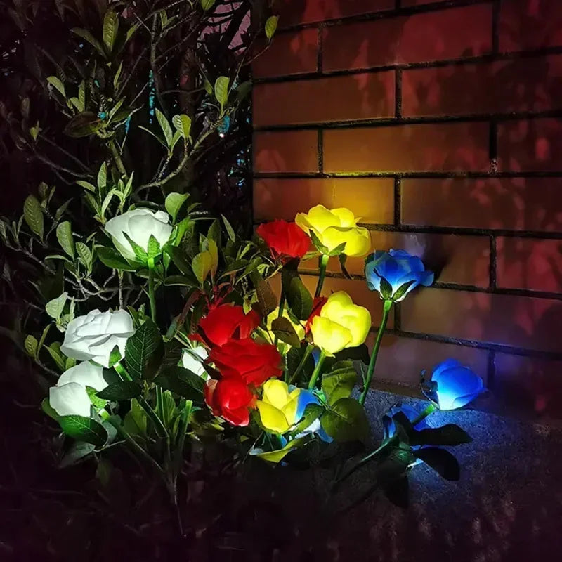 Garden Ground Light Solar Lawn Lamp LED Artificial 5 Head Rose Flower Holiday Summer Wedding Party Outdoor Yard Patio Decoration