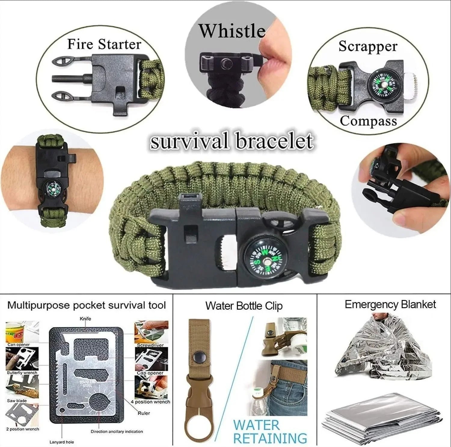12Pieces of Outdoor Survival Equipment Multi-Functional Tool Set Adventure Self-defense First Aid Camping Equipment