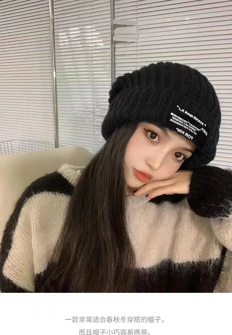 Knitted hats children's ins knitted toe caps versatile big head circumference face covering ear protection pile of hats