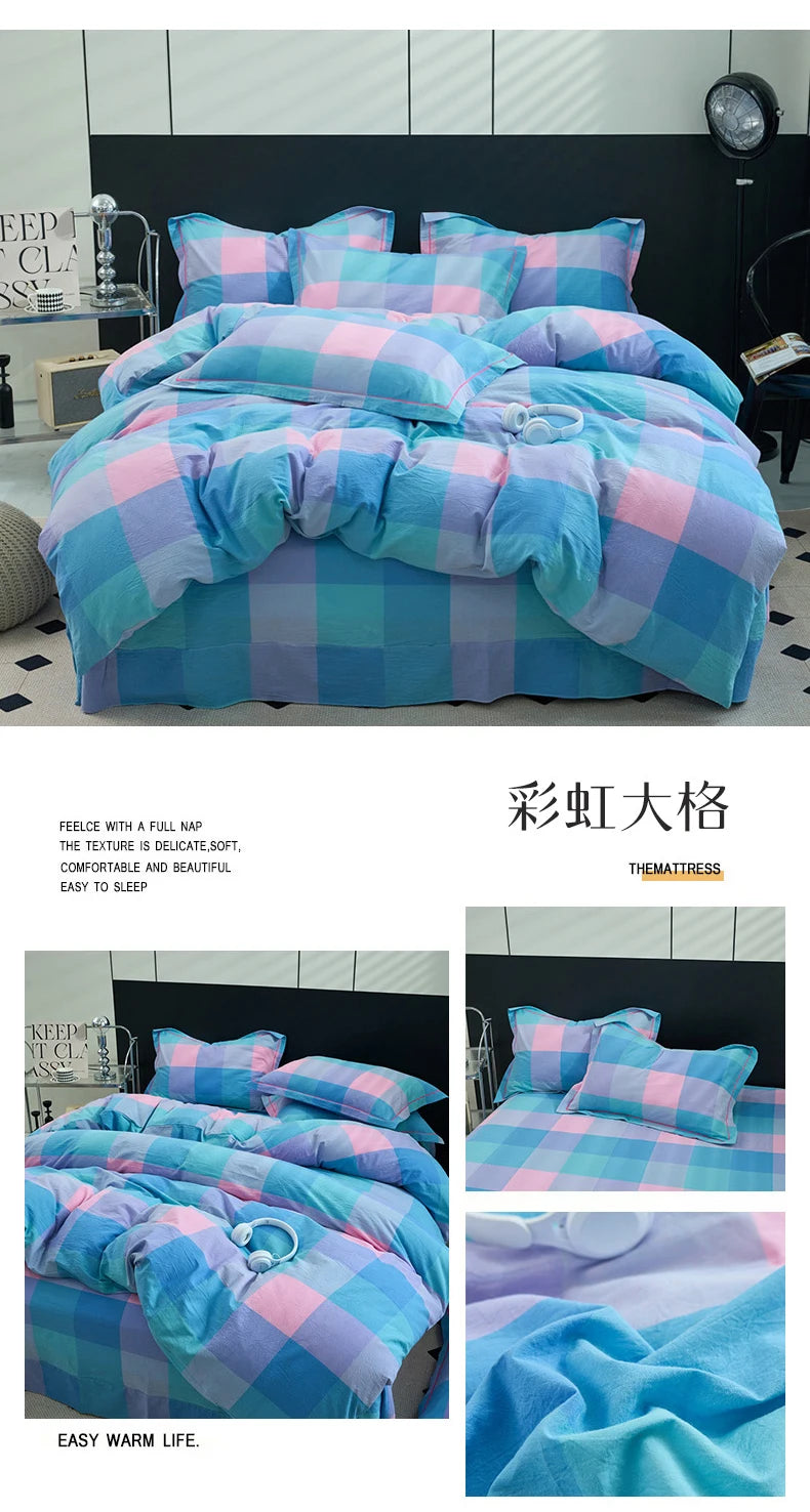New Cotton Quilt Cover Plaid Yarn-dyed Washed Single Douvet Bed 160x210 220x240 Skin Friendly Comfortable Large Size Bedding