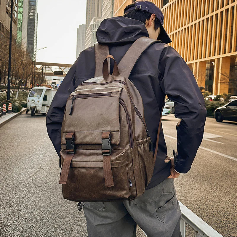 Men's Backpack Fashion Pu Leather Waterproof Man Laptop Bag Korean Backpacks Large School Bag Male Rucksack Student Pc Bagpack