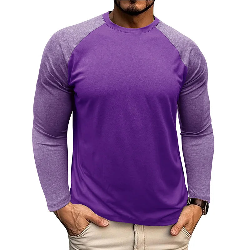 Men's Long Sleeve Raglan T-Shirts Stylish Comfortable Casual Wear Color Blocked Vibrant O Neck Pullover for Autumn Spring