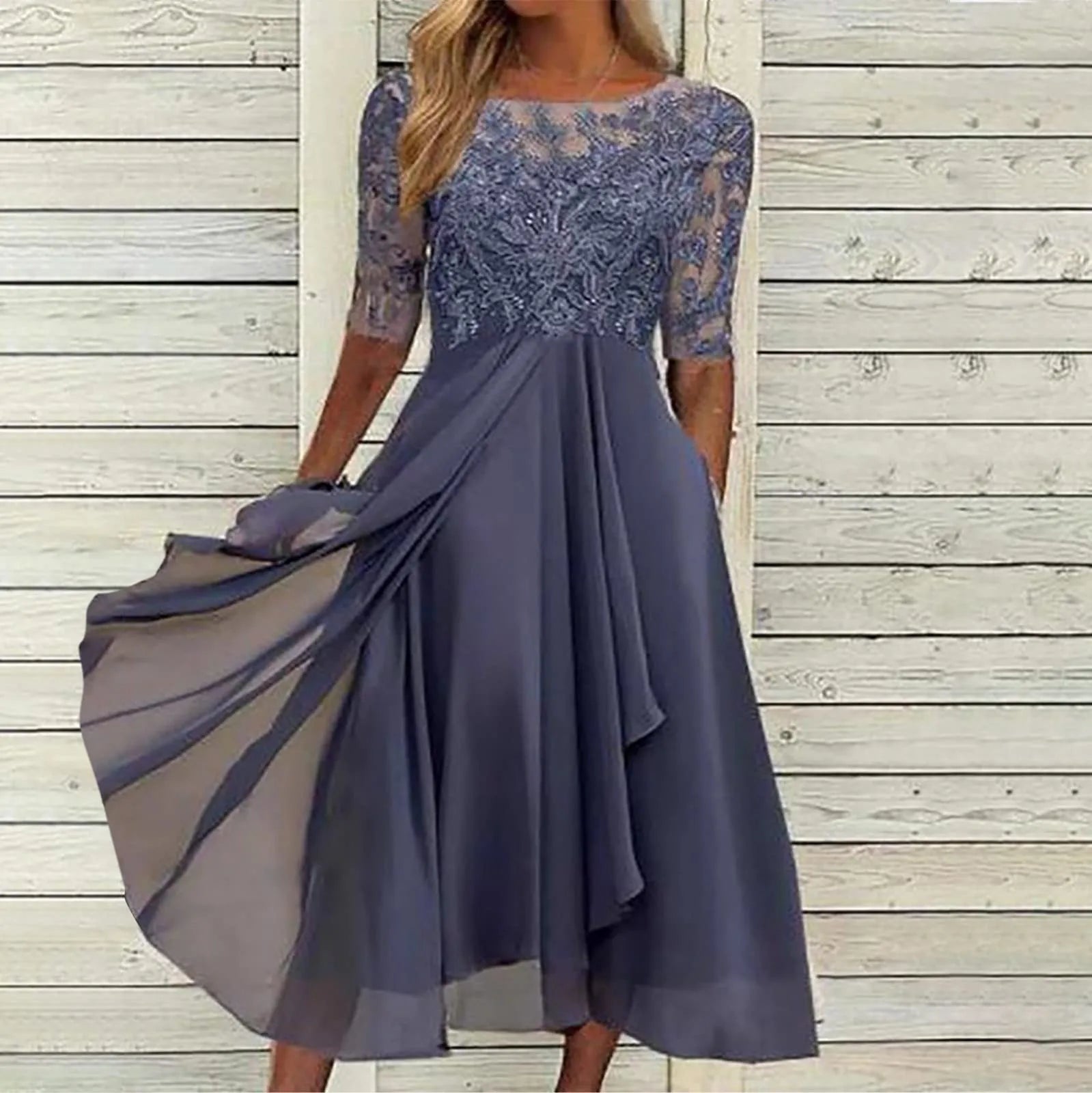 Elegant Formal Party Dress Embroidery Chiffon Round Collar Short Sleeve Luxury Dress Bridesmaid Evening Dresses Vestidos платье