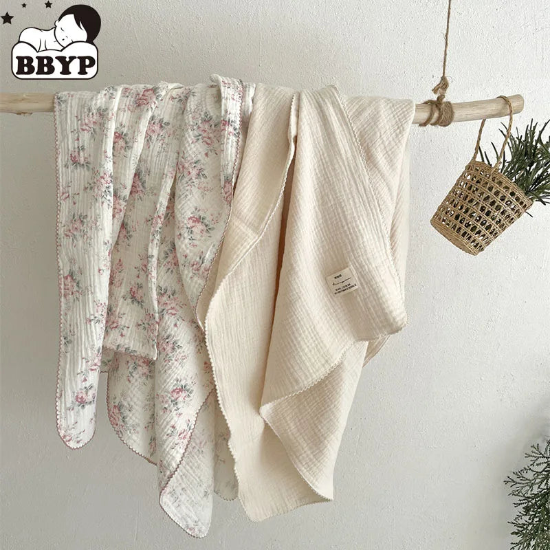 2-3 Layers Baby Blankets Bear Dots Print Cotton Gauze Muslin Swaddle Wrap Newborn Infant Bedding Sleeping Receving Blanket