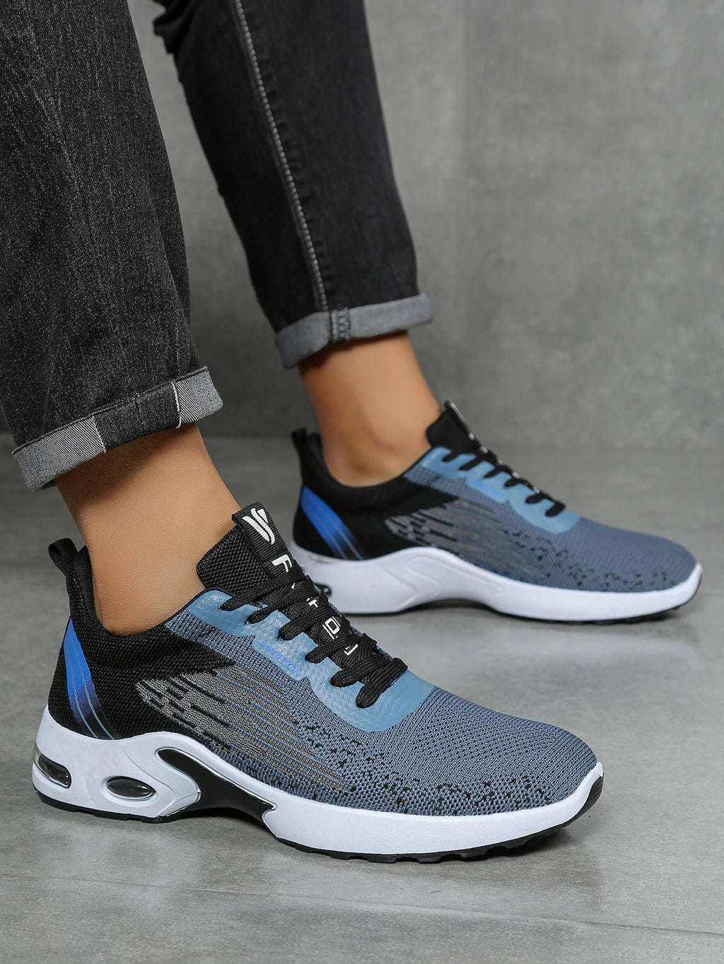 Men's shoes, men's casual shoes, breathable mesh, air-cushioned, soft-soled, color-blocked fashionable sports shoes