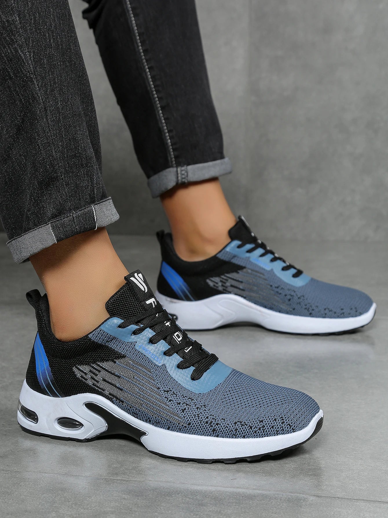 Men's shoes, men's casual shoes, breathable mesh, air-cushioned, soft-soled, color-blocked fashionable sports shoes