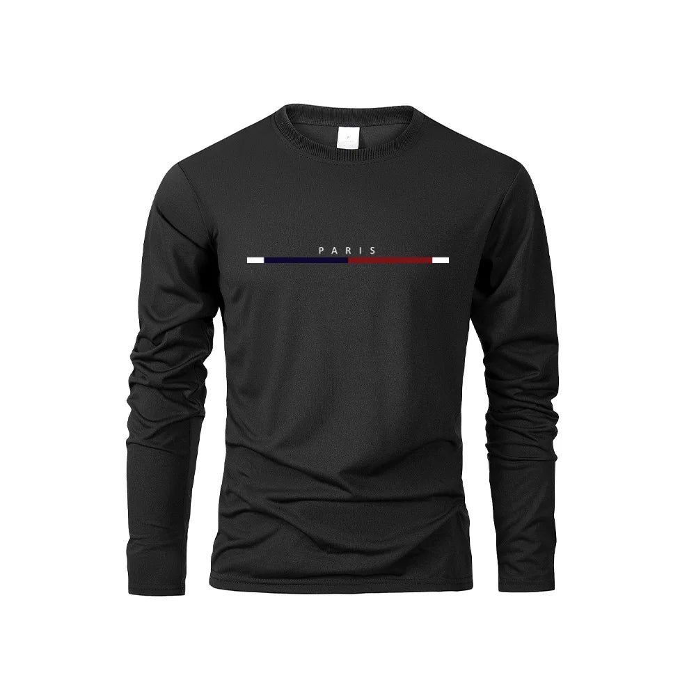 Men's Long Sleeve T Shirts of PARIS Printing Solid Color Casual Tops Autumn High Quality Loose T-Shirt Men Classic Clothing
