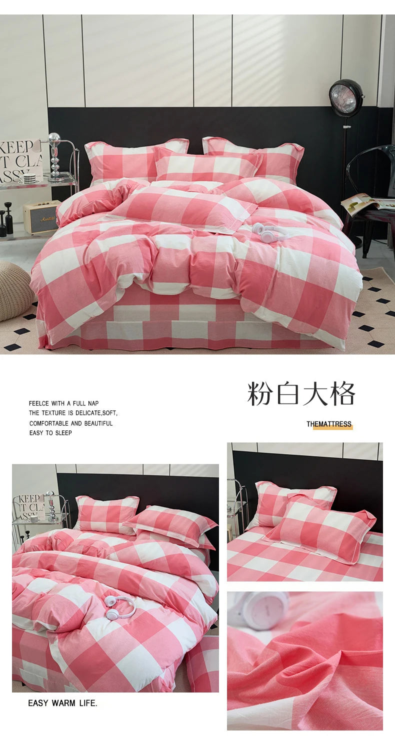 New Cotton Quilt Cover Plaid Yarn-dyed Washed Single Douvet Bed 160x210 220x240 Skin Friendly Comfortable Large Size Bedding