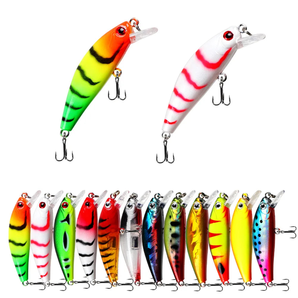 Fishing Lure 6.5g/5cm Sinking Minnow Peacock Bass Fishing Bait with 2 Trible Hook