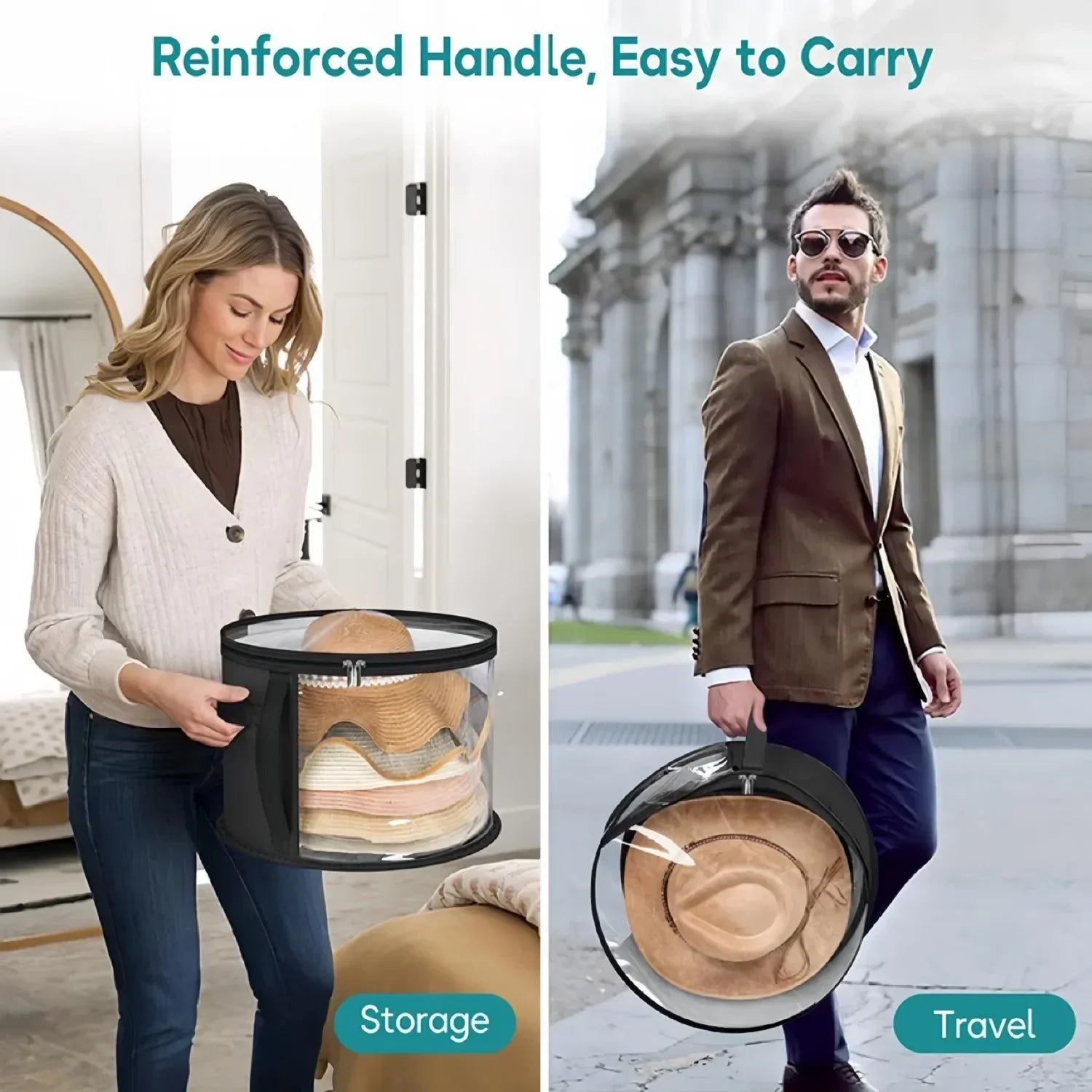 Hats Boxes for Women Storage Travel Large Round Hat Carrier Case Organizer Men Cowboys Caps Clothes Closet Storage Foldable