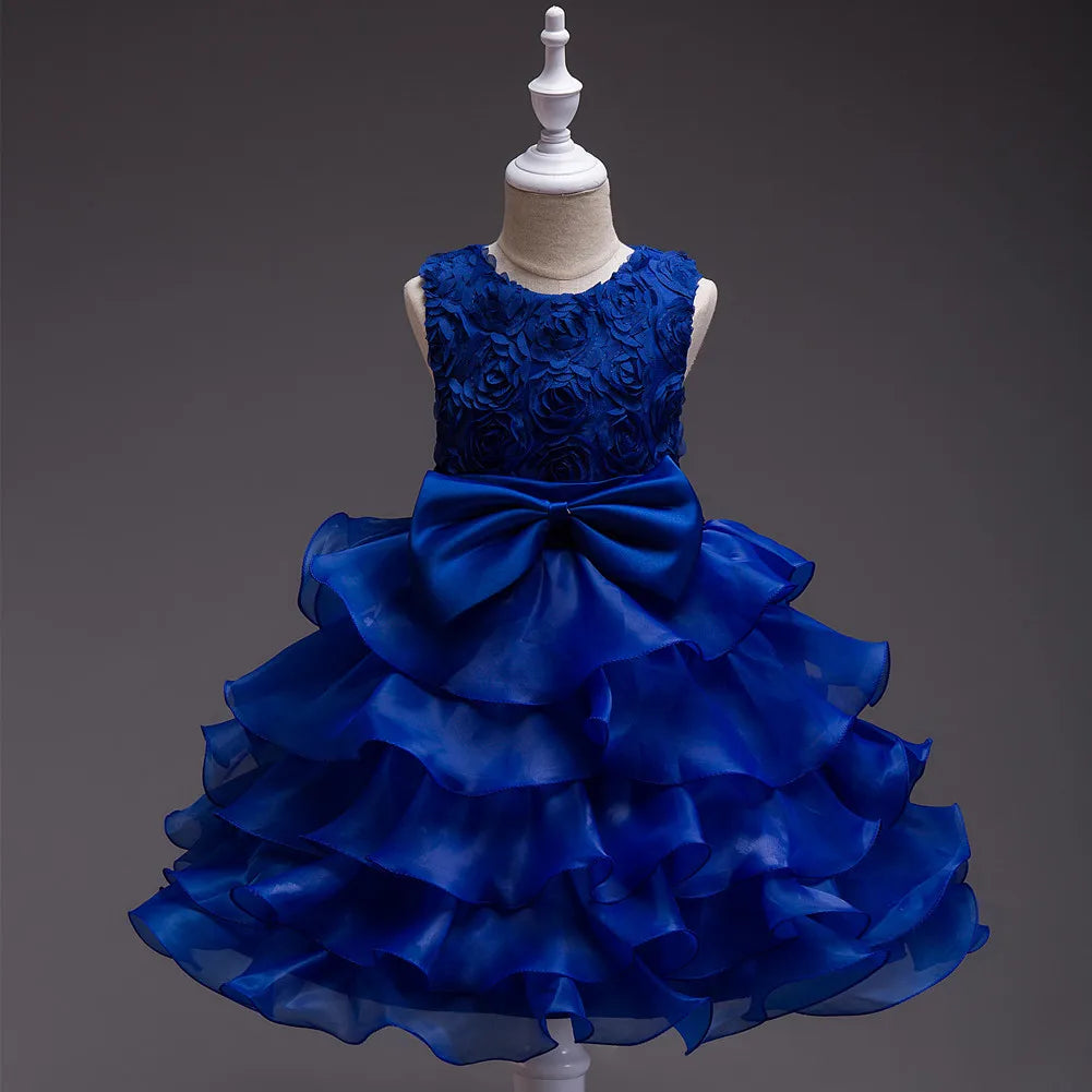 Elegant Dress For Girls Sleeveless Flower Ruffles Gown For Kids Wedding Prom Bridesmaid Birthday Party First Communion Dress