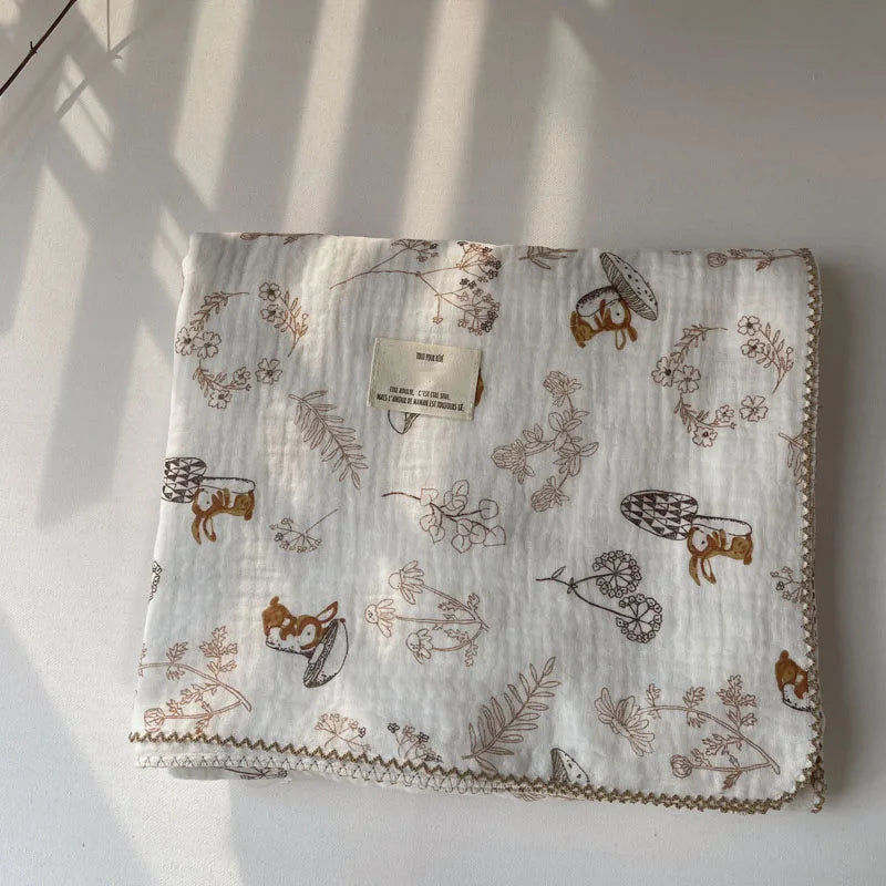 2-3 Layers Baby Blankets Bear Dots Print Cotton Gauze Muslin Swaddle Wrap Newborn Infant Bedding Sleeping Receving Blanket