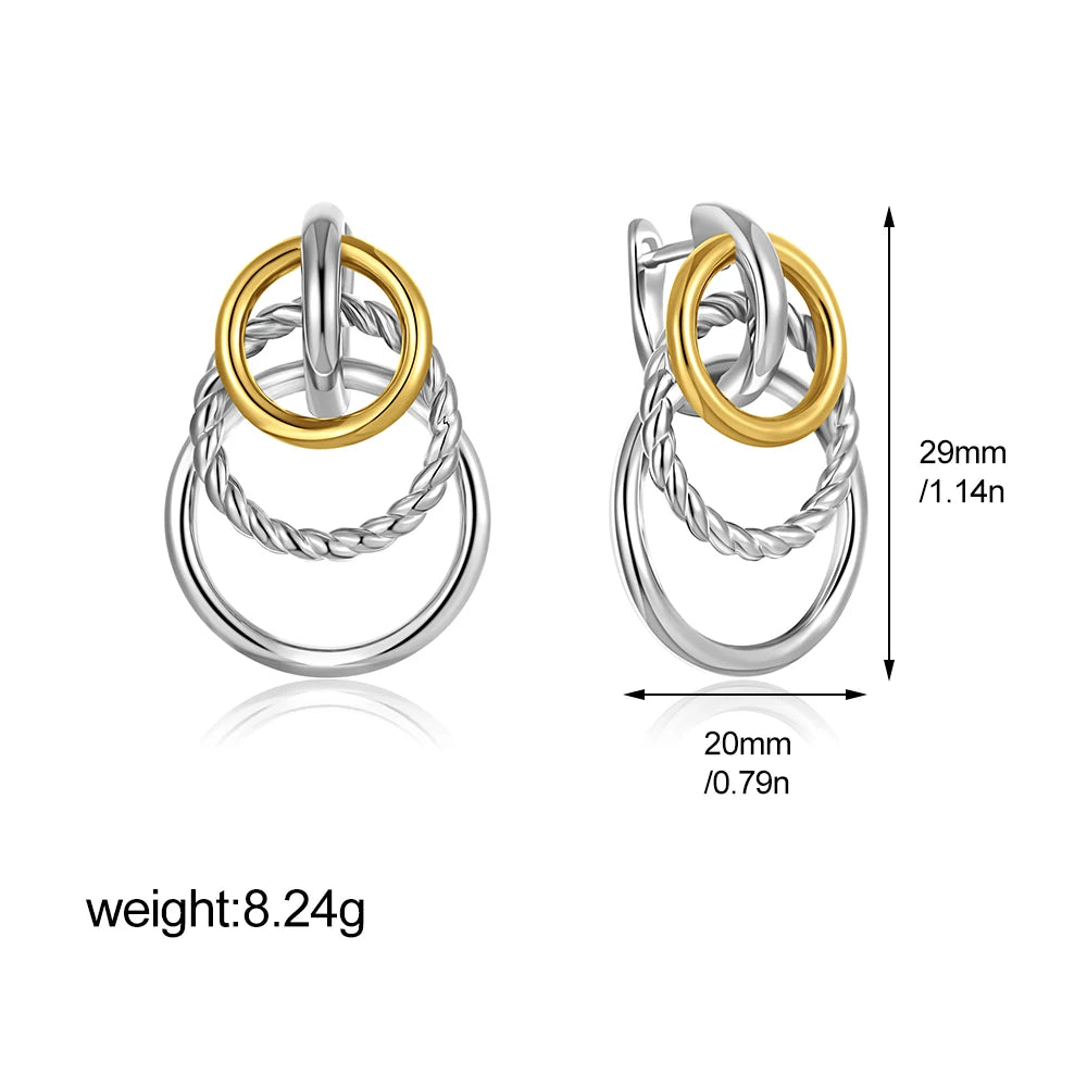 Fashionable Exaggerated Twisted Striped Earrings for Women 18K Metal Three Circular Stainless Steel Charming Jewelry Gift