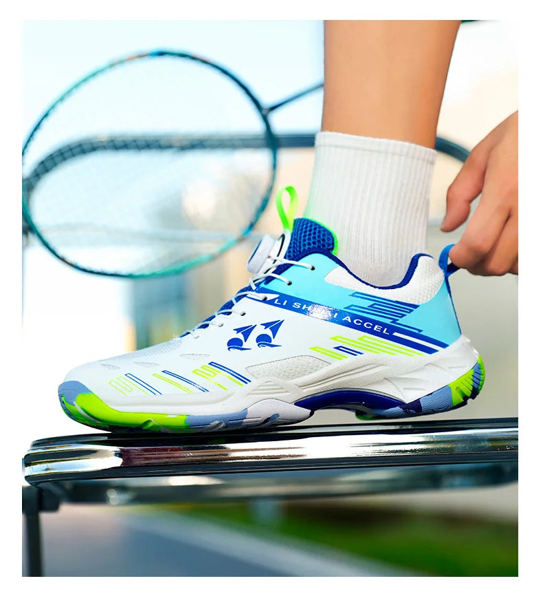 Men's and women's tennis shoes, badminton shoes, table tennis shoes, double row rotating buckle, low top leather sports shoes, v