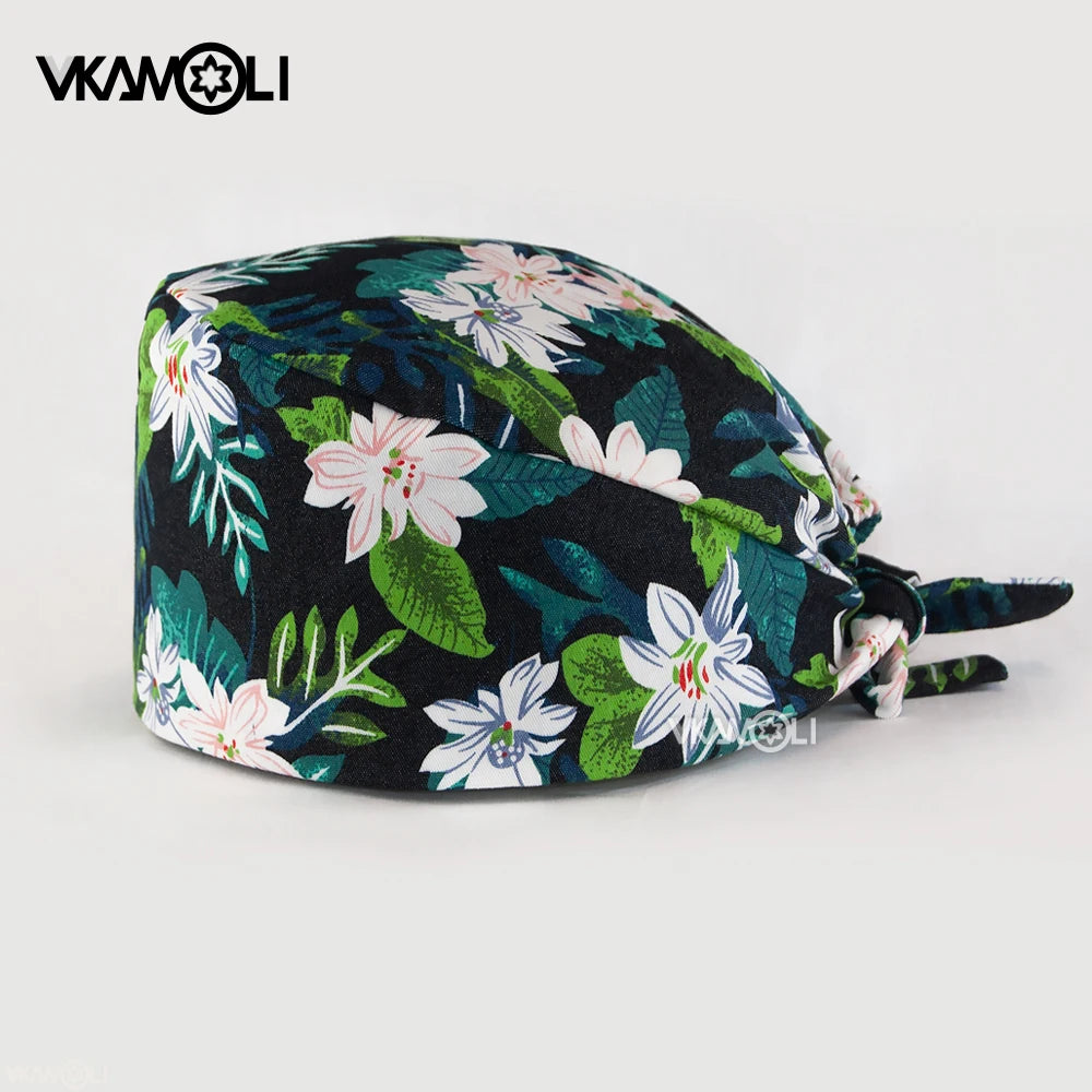 Flower printing hats scrubs women hats Health service Workers adjustable caps beauty salon Work Frosted cap lab pet store hats