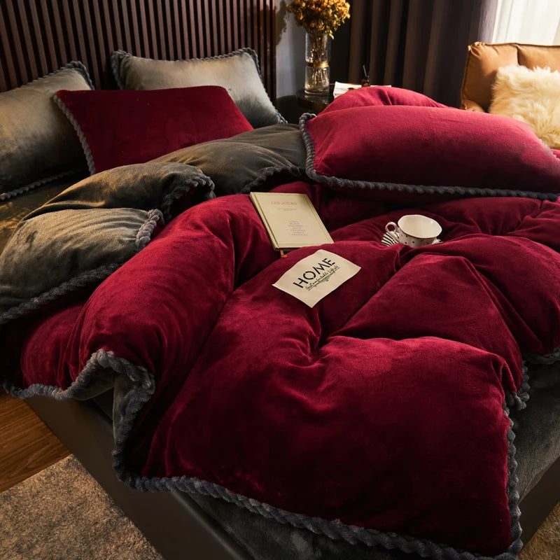 Winter Milk Velvet Quilt Duvet Cover Bedding Set Warm Thicken Bed Quilt Cover Double Bed Cover Queen King Comforter Cover 220x24