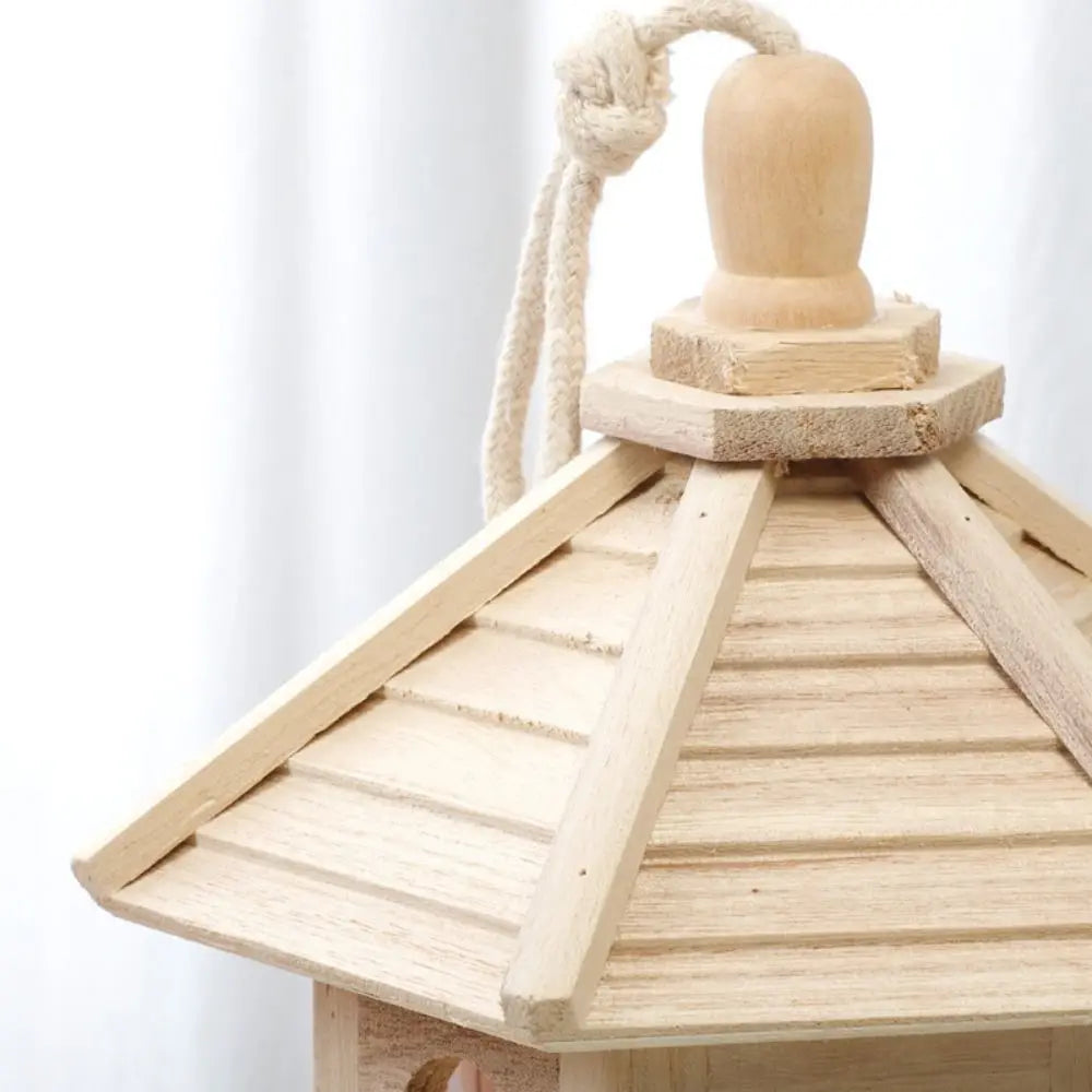 Bird House Ornaments House Shape Bird Feeder House Hanging Wooden Pet Feeder Box Bird Food Dispenser Balcony