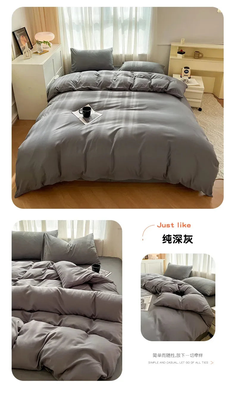 Solid Color Four Piece Bedding Set for Children and Adults Double Bed Large Four Piece Duvet Cover Bed Sheet Pillow Cover