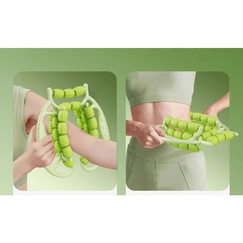 Yoga Auxiliary Sports Fitness Equipment Roller Massager Muscle Relaxation Stretch Massage Nine Wheel Ring Massage Clip