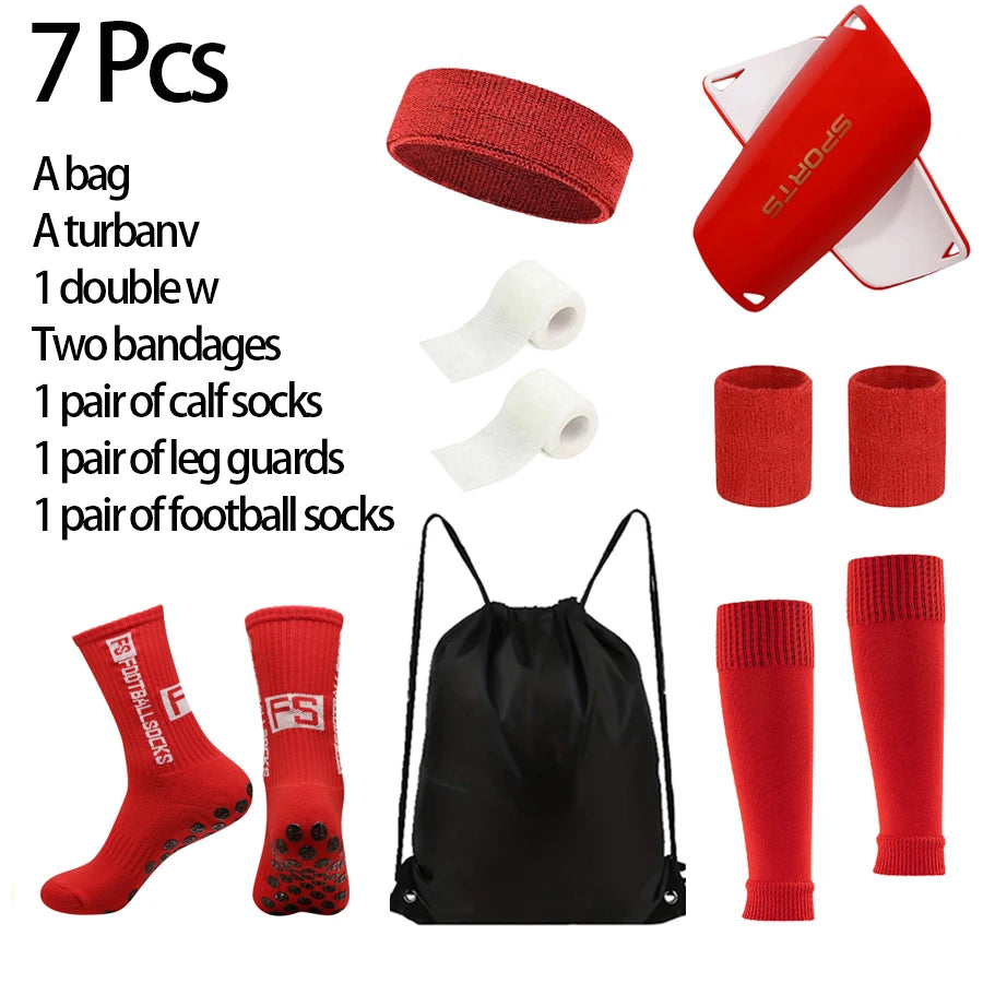 7 Set Sports Socks Football Socks Loogdeel Soccer Football Bandages Compression Stockings Bracer Football Bag Turban
