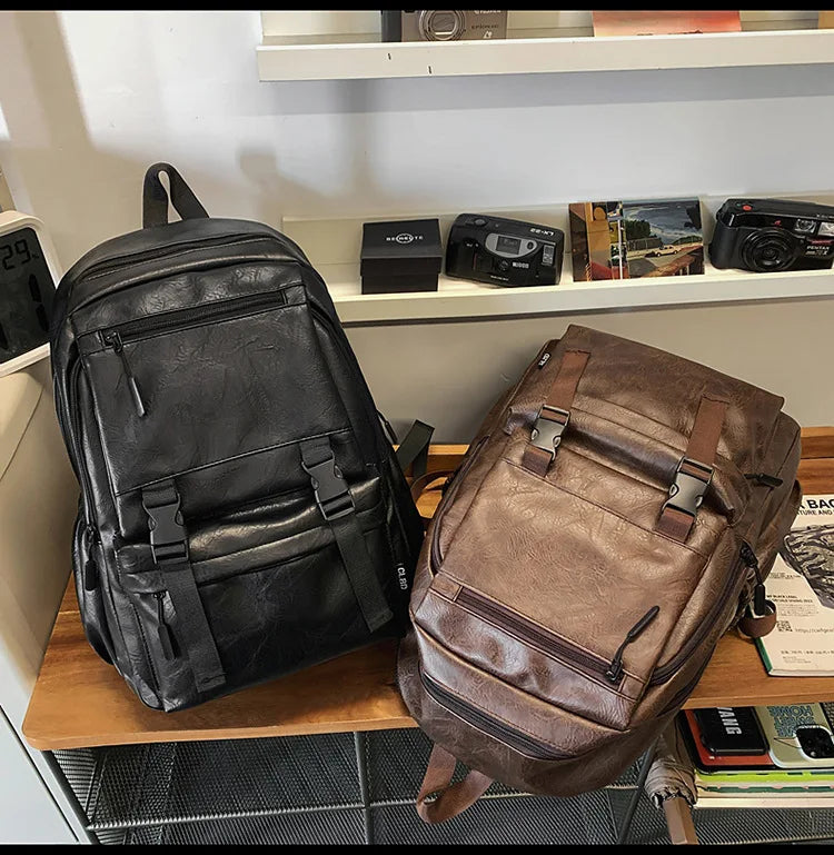 Men's Backpack Fashion Pu Leather Waterproof Man Laptop Bag Korean Backpacks Large School Bag Male Rucksack Student Pc Bagpack