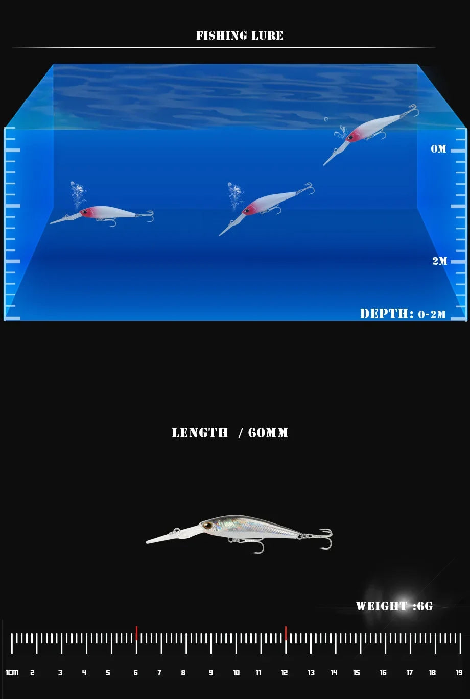 Fishing Lure Long Lip Minnow Wobbler Lure 6cm 6g Deep Diving Floating Jerkbait Swimbait Artificial Hard Bait Trout Bass Bait