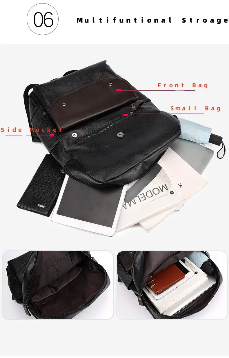 New Backpack Men's Trendy Retro Bag Business Computer Bag Travel Weekend Large Capacity Waterproof and Durable Leather Backpack
