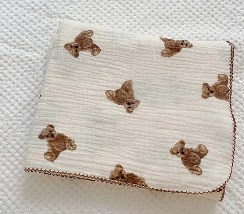 2-3 Layers Baby Blankets Bear Dots Print Cotton Gauze Muslin Swaddle Wrap Newborn Infant Bedding Sleeping Receving Blanket