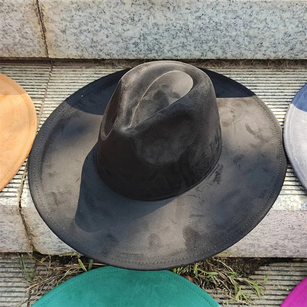 Retro Men's Suede Hats Wide Brim Feather Felt Fedoras Women's Hats Church Jazz Hats Panama Cowboy Hats Wholesale sombrero hombre