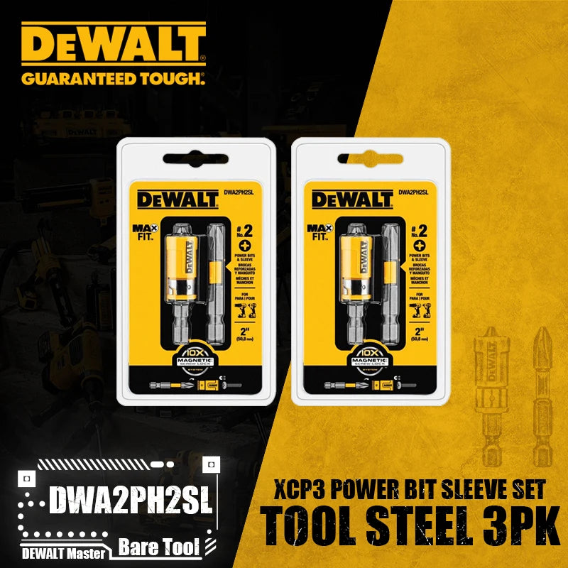 DEWALT DWA2PH2SL XCP3 Power Bit Sleeve Set Max Fit Phillips #2 S X 2" L S2 Tool Steel 3PK Driver Drill Tool Accessories